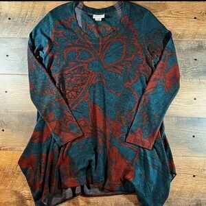 SOFT SURROUNDINGS Sweater Womens Medium Turquoise Floral Soft Trapeze Pullover